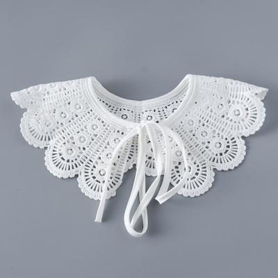 Süßes Hemd Falscher Kragen Schal mit Bändern Damenhemd Falscher Kragen Schal Wickeltuch Aushöhlung Stickerei Vintage Kurzes Capelet