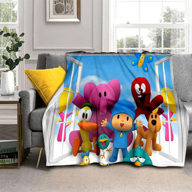 Coperta Cartone Animato 3D Divertente P-Pocoyo Elly Pato, Morbida Coperta da Lancio per Casa Camera da Letto Letto Divano Picnic Viaggio Ufficio Copertura Regalo per Bambini