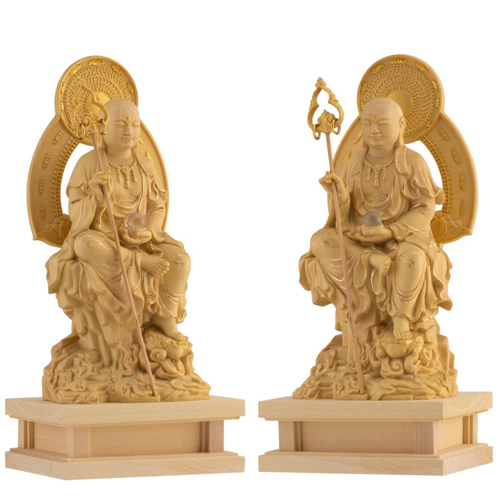 Kleine Buddha Jizo Bodhisattva Statue 11cm Buddha Holzornament Jizo Bodhisattva Halb sitzend (Holz Buchsbaum, Goldstaub-Finish) - Statue, Figur,