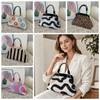 Colorful Print Top Handle Purse Knit Fabric Dumpling Shoulder Bag Cute Woven Handle Handbag  Work