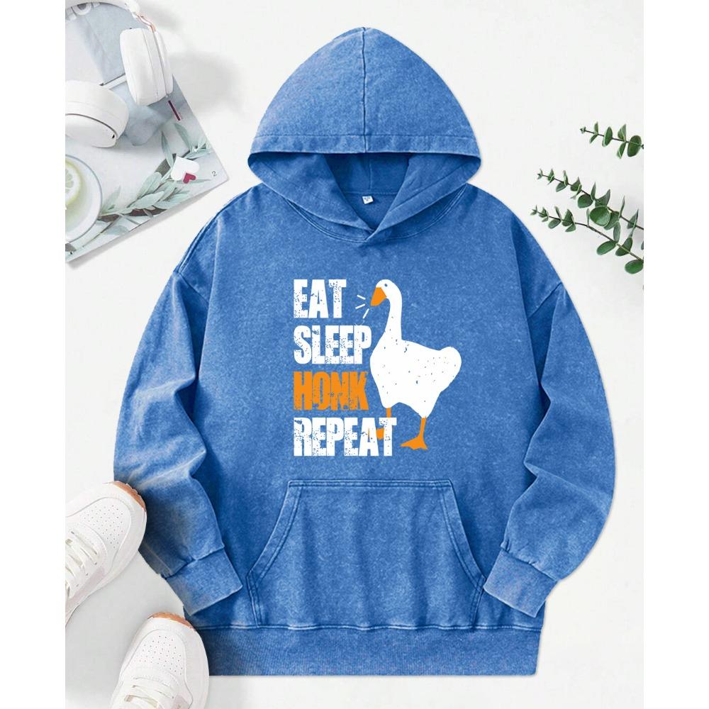 Eat Sleep Honk Repeat Duck Cartoon Print Women Washed Hoodie All-Match Cotton Clothes Trendy Autumn Hoody