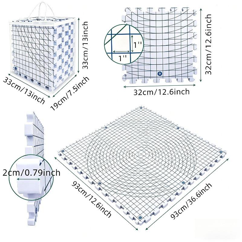 9pcs Knitting Blocking Mat Set with Grid and Round Design Extra Thick Blocking Board Crochet Board 100 T-Needles and Storage Bag