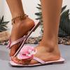 Fashion Clip Toe Flower Decor Summer Slippers for Women White Comfort Non Slip Beach Flip Flops Woman Fashion Square Toe Flat Sandals