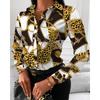 Women Fashion Wild Shirts Chain/Floral/Letter/Geometric Square Print Turn-Down Collar Long Sleeve Blouses