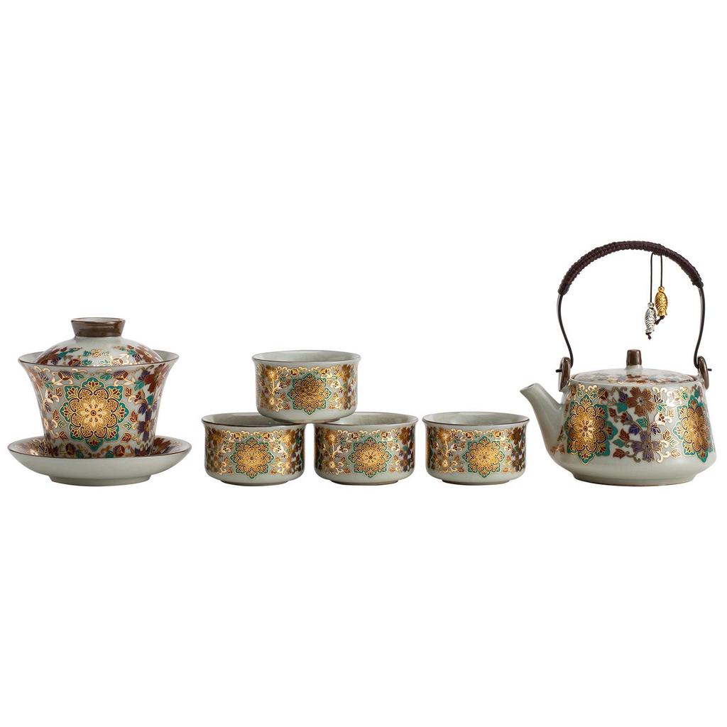 Cloisonné Ceramic Kung Fu Tea Set with Teapot and Handle Cup