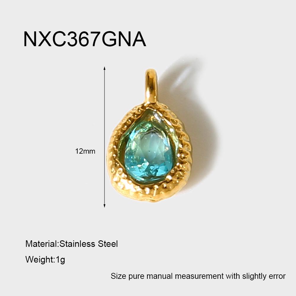 18K Gold-Plated Zircon Water Drop Hammered Pendant - Stainless Steel, Waterproof DIY Jewelry Accessory