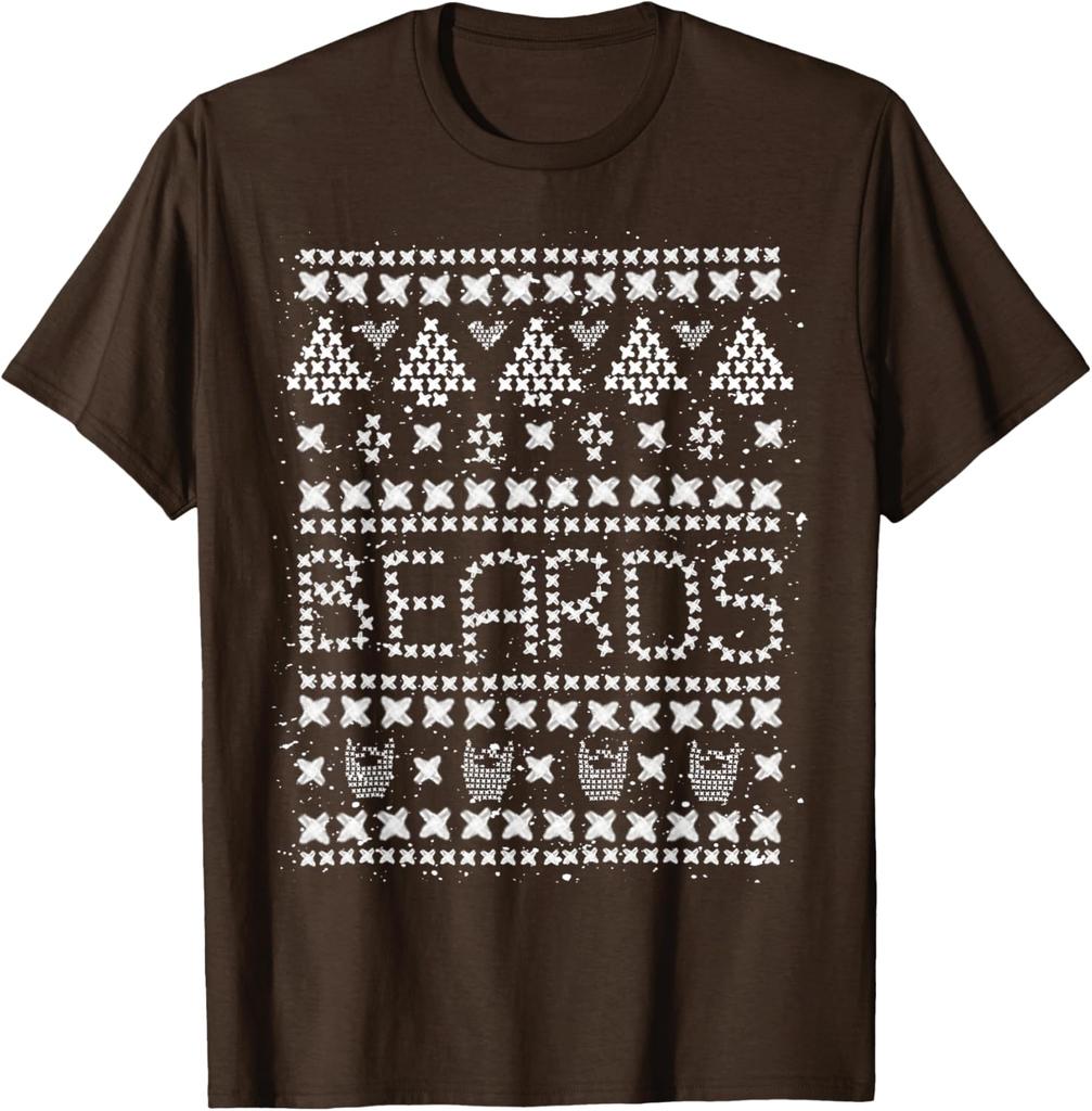 Ugly Christmas Sweater Style Beards Graphic Tee Men Casual Short Sleeve TShirt for Winter