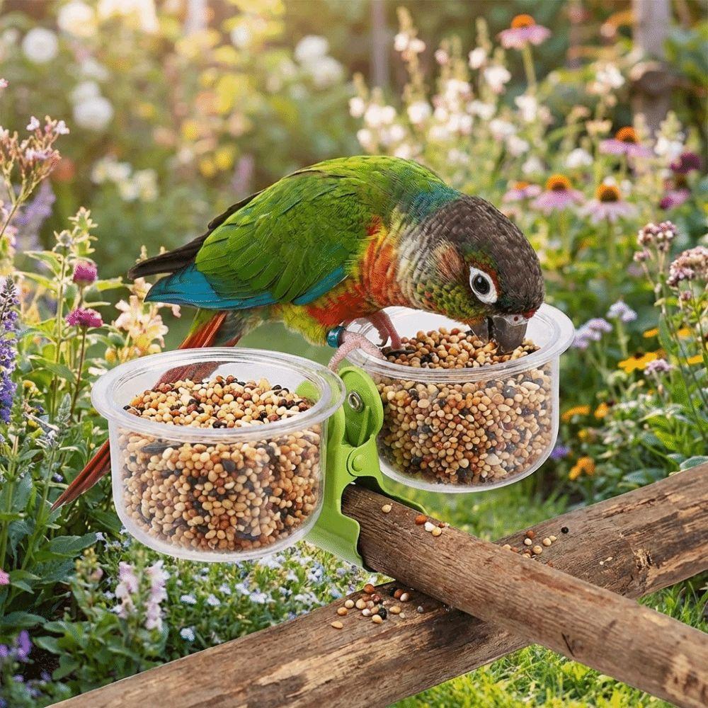 Pet Supplies Transparent Bird Cage Feeder Wear-resistant Non-slip Parrot Food Bowl With Clip Plastic Feeder Cup Small Pet Bird