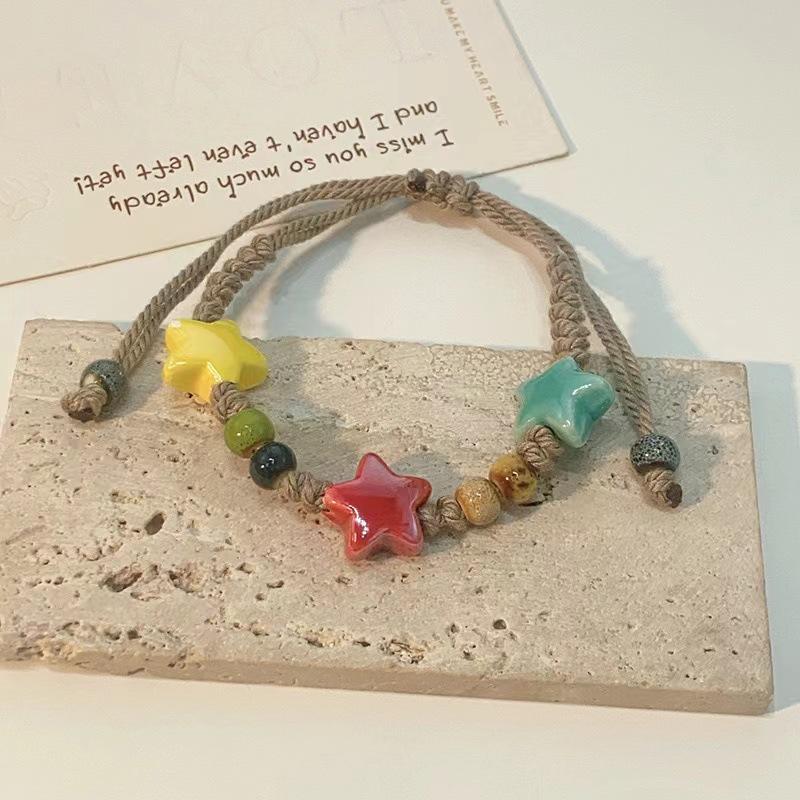 Pastel Color Unique Ceramic Beaded Bracelet With Star Designs Women For