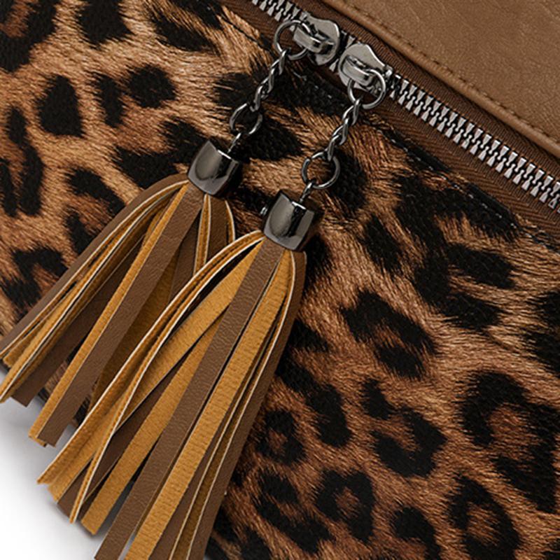 Vintage Leopard Pattern Crossbody Bags For Women Small Square Shoulder Bag Ladies Tassel Designer Phone Pocket CLE