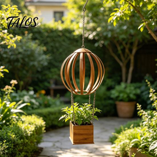 Modern Garden Planter Vintage Hot Air Balloon Iron Planter, Rusted Patina Hanging Flower Pot Decorative Metal Yard Art for Garden, Rustproof