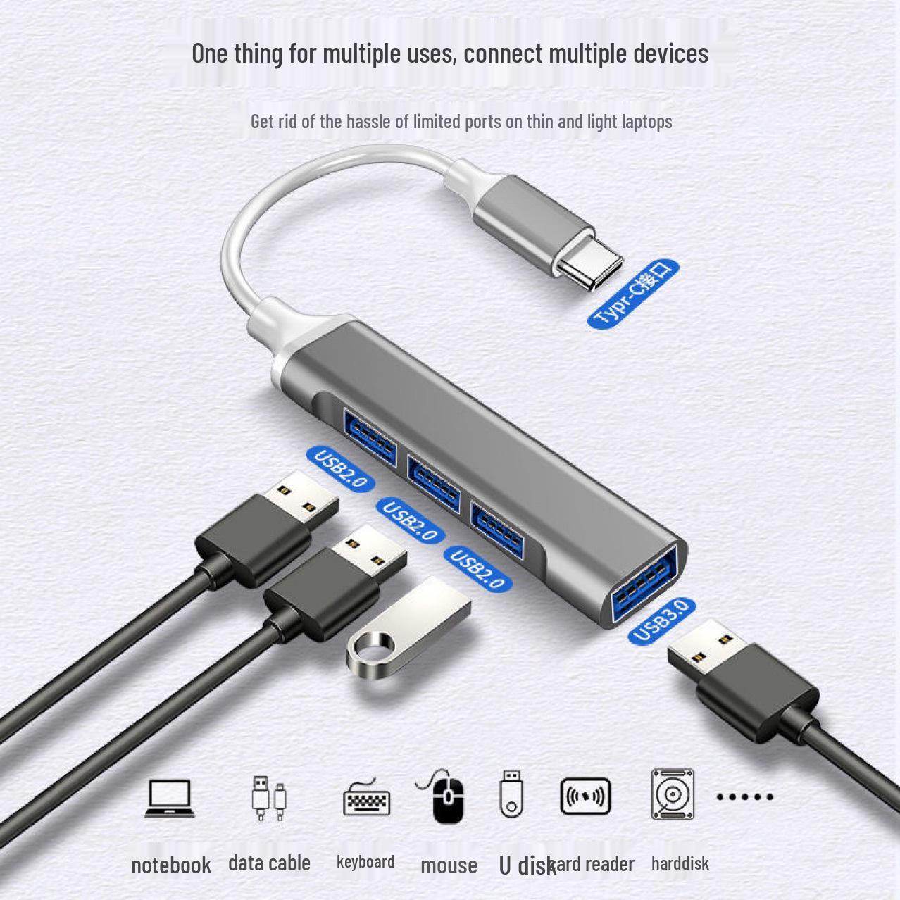 

Multifunctional USB 3.0 Multi-Interface Black USB Splitter Type-C Hub Adapter Silver USB 2.0