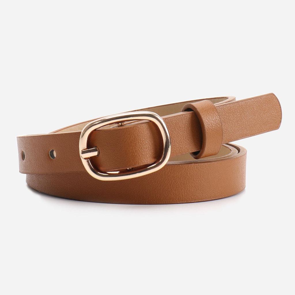 

Minimalist Womens Pu Leather Belt With Pin Closure For Casual And Business Outfits Tan