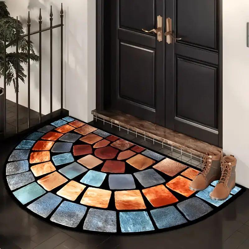 Colored Stone-Patterned Welcome Door Mat Retro Semi-Circular Anti-Slip Floor Mat Bedroom Carpet Home Decoration