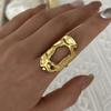 Stainless Steel Vintage Pearl Flower Rings For Women Gold Plated Hollow Rose Irregular Texture Ring Party Wedding Jewelry Gift