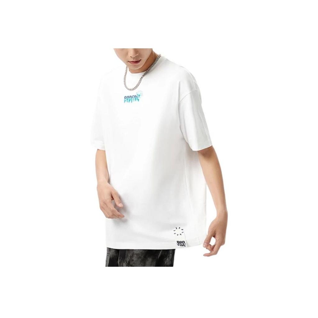 Li Ning Bad Five Military Strategy Cartoon Graphic Print Round Neck Loose Casual Short Sleeve T-Shirt Unisex T-Shirt White AHSS423-1