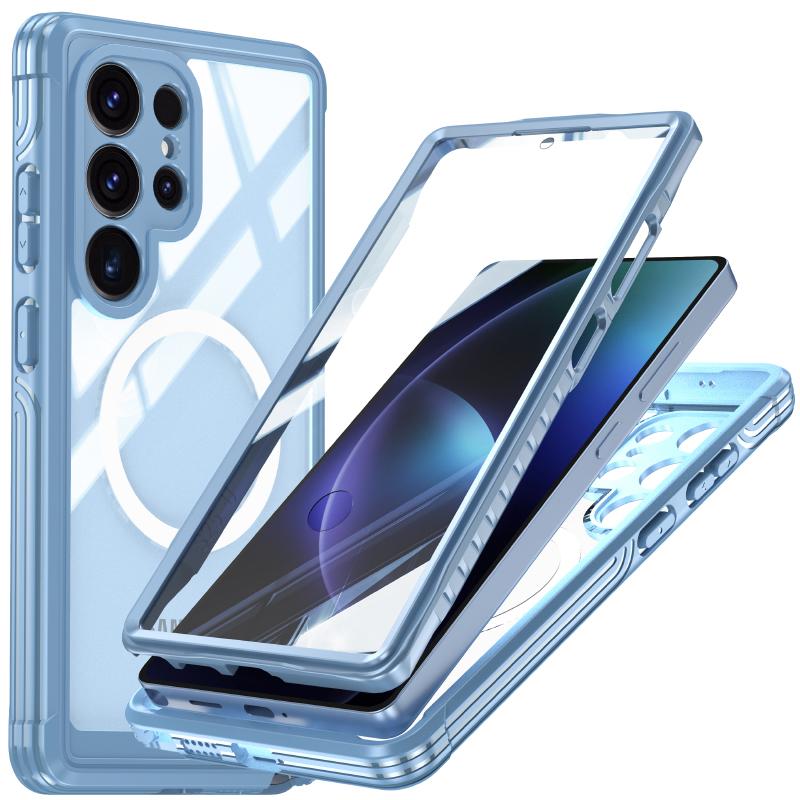 For Magsafe Wireless Charging 360°Full Protection Transparent Phone Case For Samsung S25 Ultra Edge S24 Ultra Plus S23 FE A56