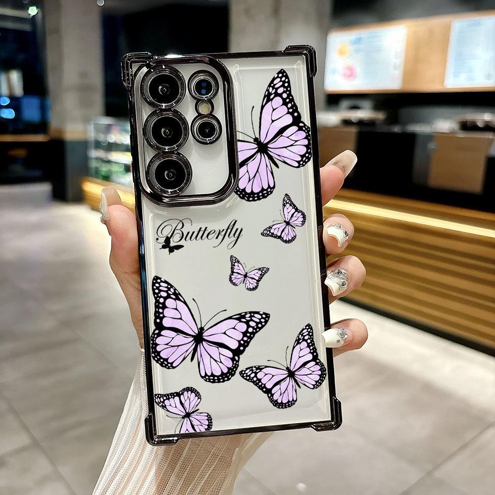 Pink Butterfly Funda For Samsung S26 Ultra Phone Case For Galaxy S25 FE S26 S24 S23 S22 S21 Ultra S20 Plus S25FE 5G Clear Cover