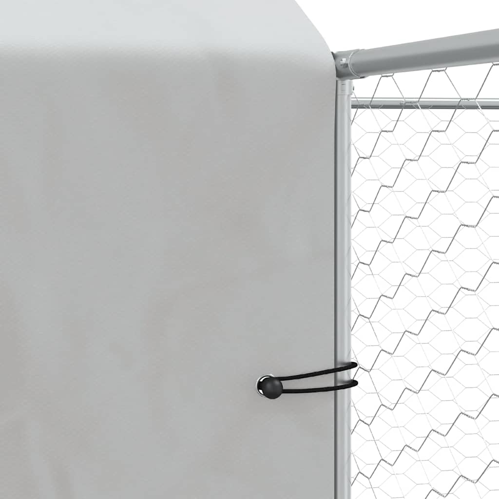 Outdoor Dog Kennel with Roof Silver 4x4x2.5 m Galvanized Steel