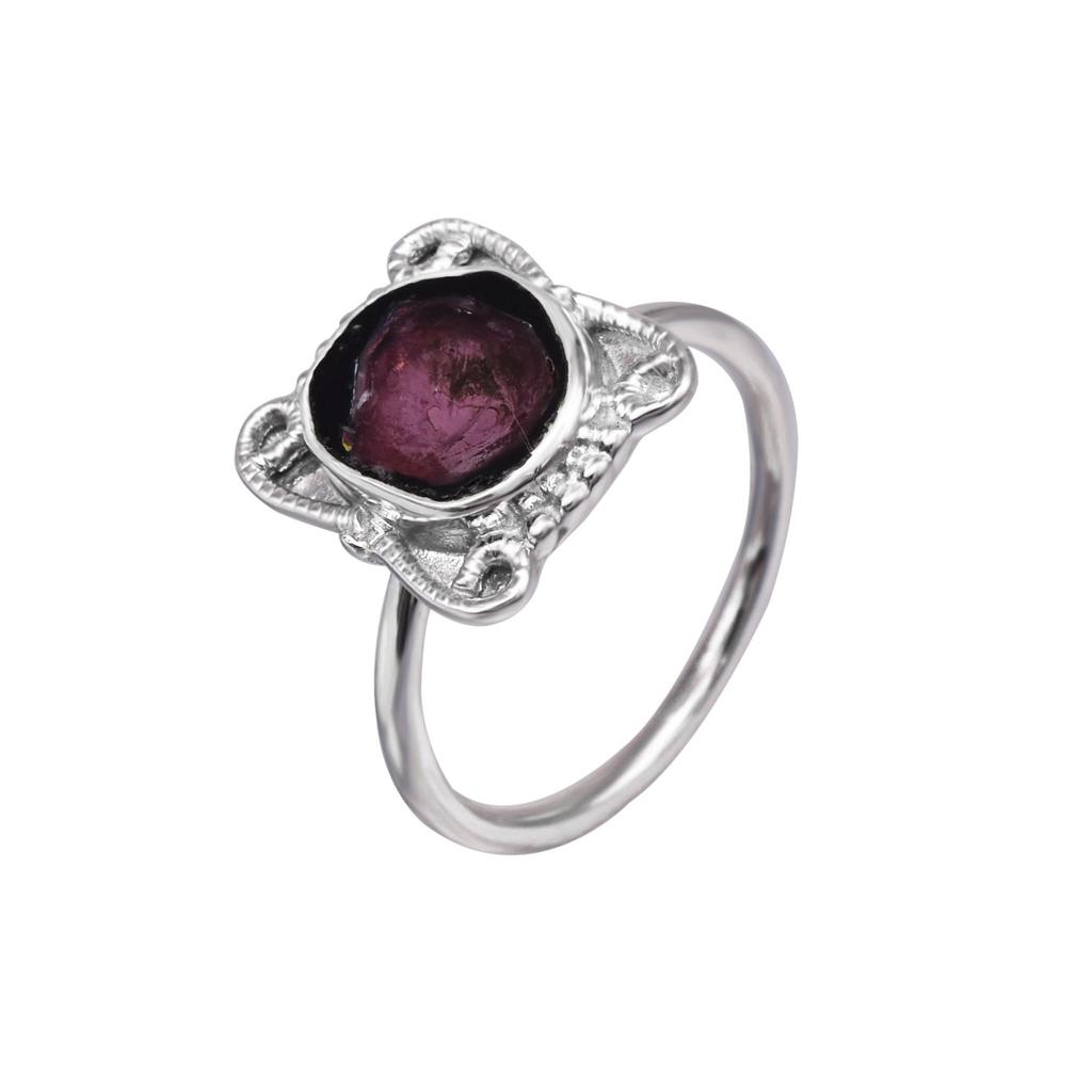 925 Sterling Silver Bicolor Tourmaline Raw Gemstone Ring Size 7.25 US Gift Ring