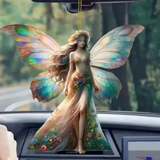 Automobile Pendant 2D Acrylic Colorful Butterflies Fairy Charm Car Decoration Car Rearview Mirror Hanging Ornament