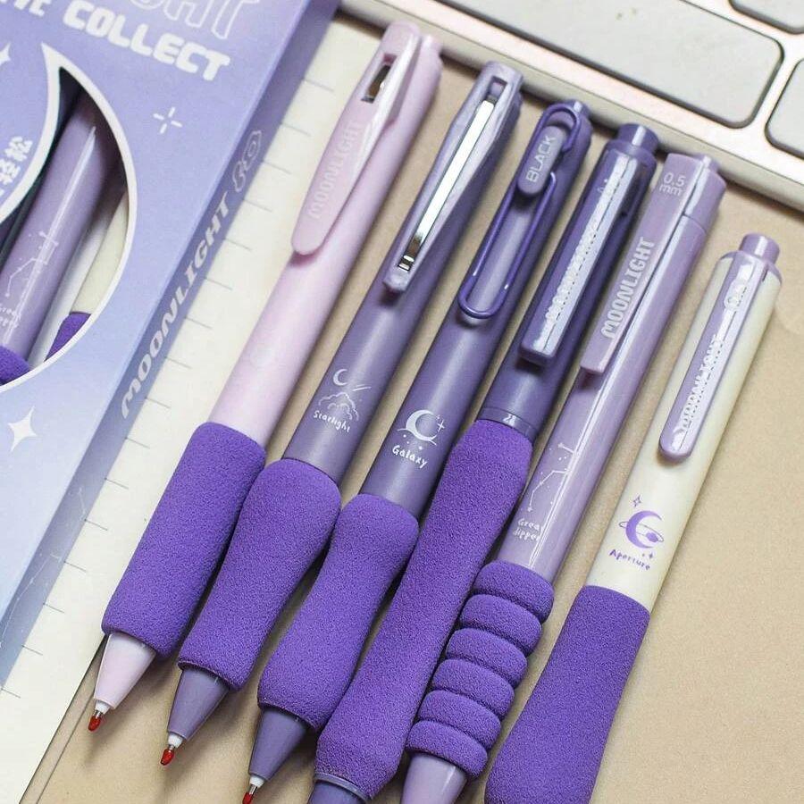 6 ks/sada 0,5mm zasouvací gelové pero, Kawaii papírnictví, Roztomilá pera, Černá gelová pera, Estetická pera, Školní potřeby