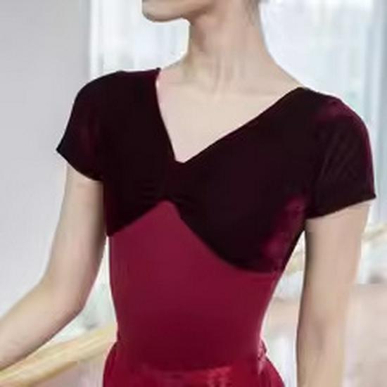 Ballet Dance Cotton & Velvet Short Sleeve Leotard for Gymnastics & Modern Dance