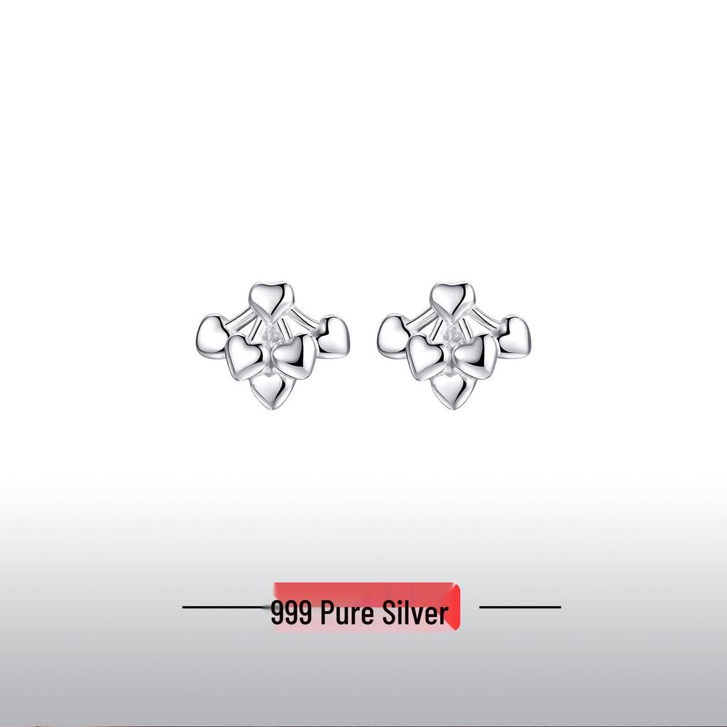Sterling Silver Japanese Style Mini Heart Earrings for Women - Sweet and Simple Design