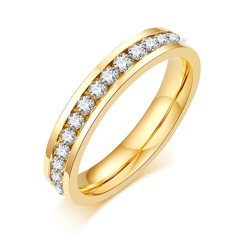 Gold Color Lover Crystal Stainless Steel Rings for Men Women Engagement Wedding Band Fashion Valentine's Day Jewelry