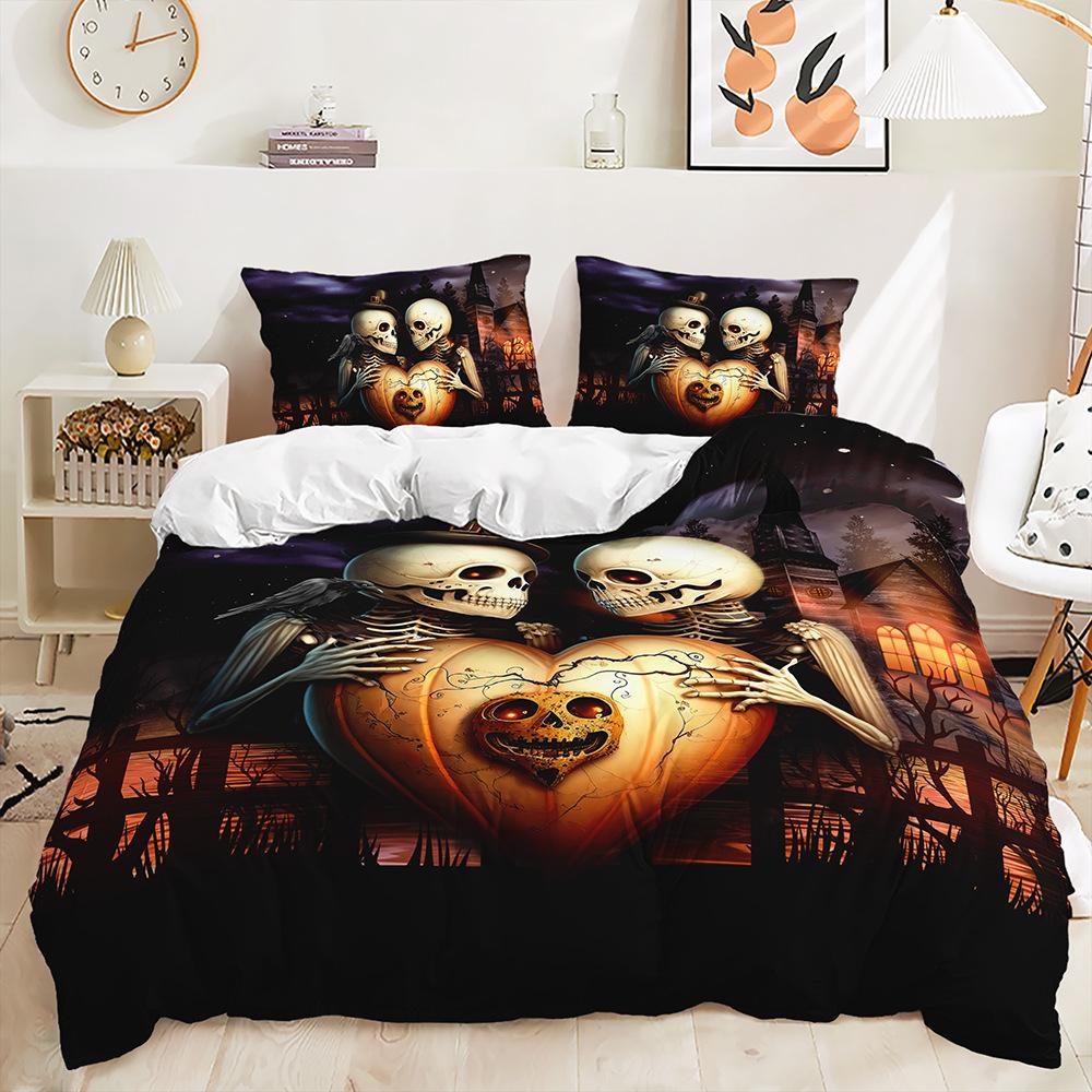 Dreiteiliges Halloween-Quilt-Set Zweiteiliges Bettwäscheset