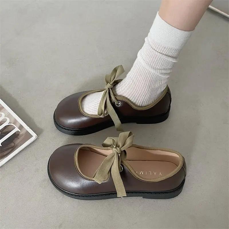 Fashion Women's Flat Shoes Gothic Ladies Footwear Mary Jane with Bow Japanese Style Lolita Discount Shoe Vacation Summer 2025 Slip on 39
