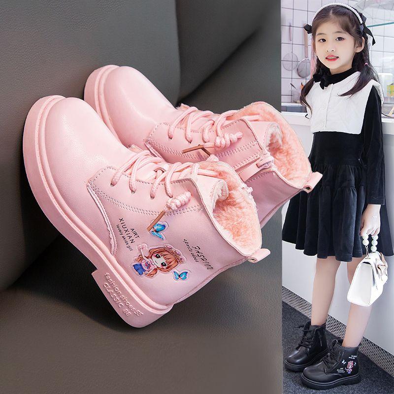 Girls' Princess Boots Autumn and Winter Children's Fashionable Fleece Leather Boots