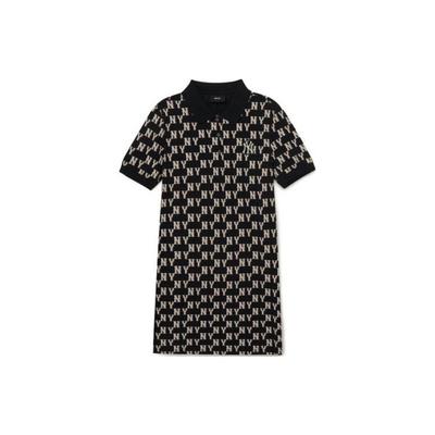 MLB New York Yankees Logo Print Sports Interwoven Letter Mid-Waist A-Line Casual Polo Dress Women Dresses Black 3FOPM0233-50BKS