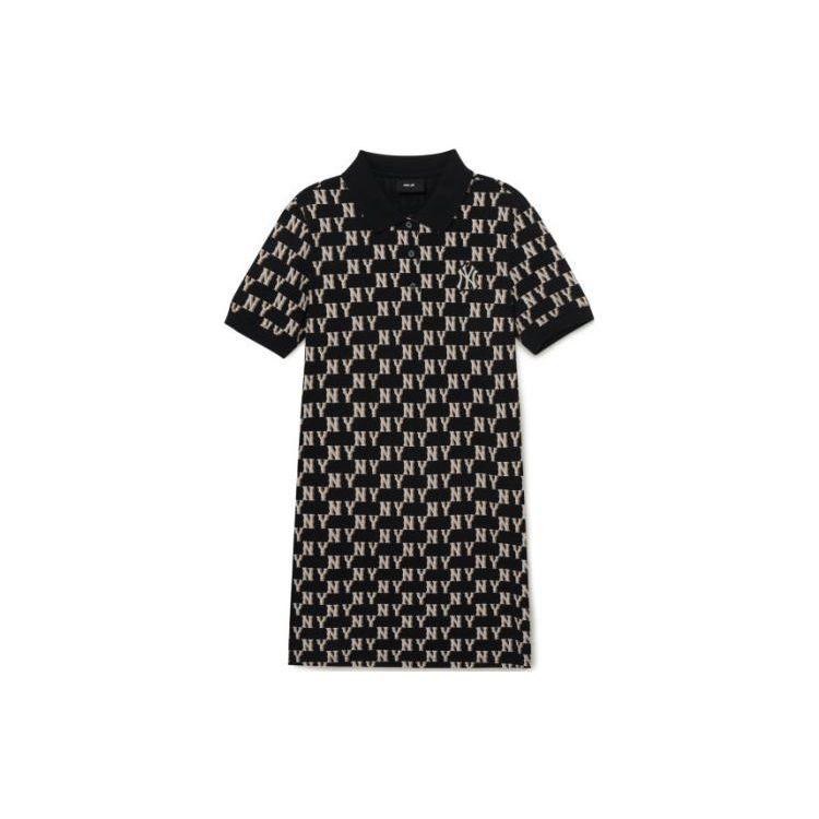 MLB New York Yankees Logo Print Sports Interwoven Letter Mid-Waist A-Line Casual Polo Dress Women dresses Black 3FOPM0233-50BKS