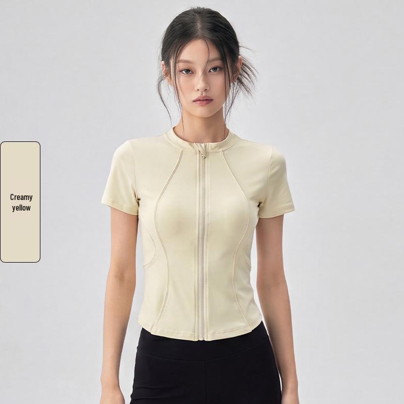 Women's Versatile Half-Zip Pilates Slimming Short Sleeve T-Shirt
