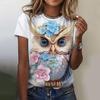 Summer Round Neck 3D Print Owl Pattern Top Fashionable Casual Short Sleeved Women's T-shirts