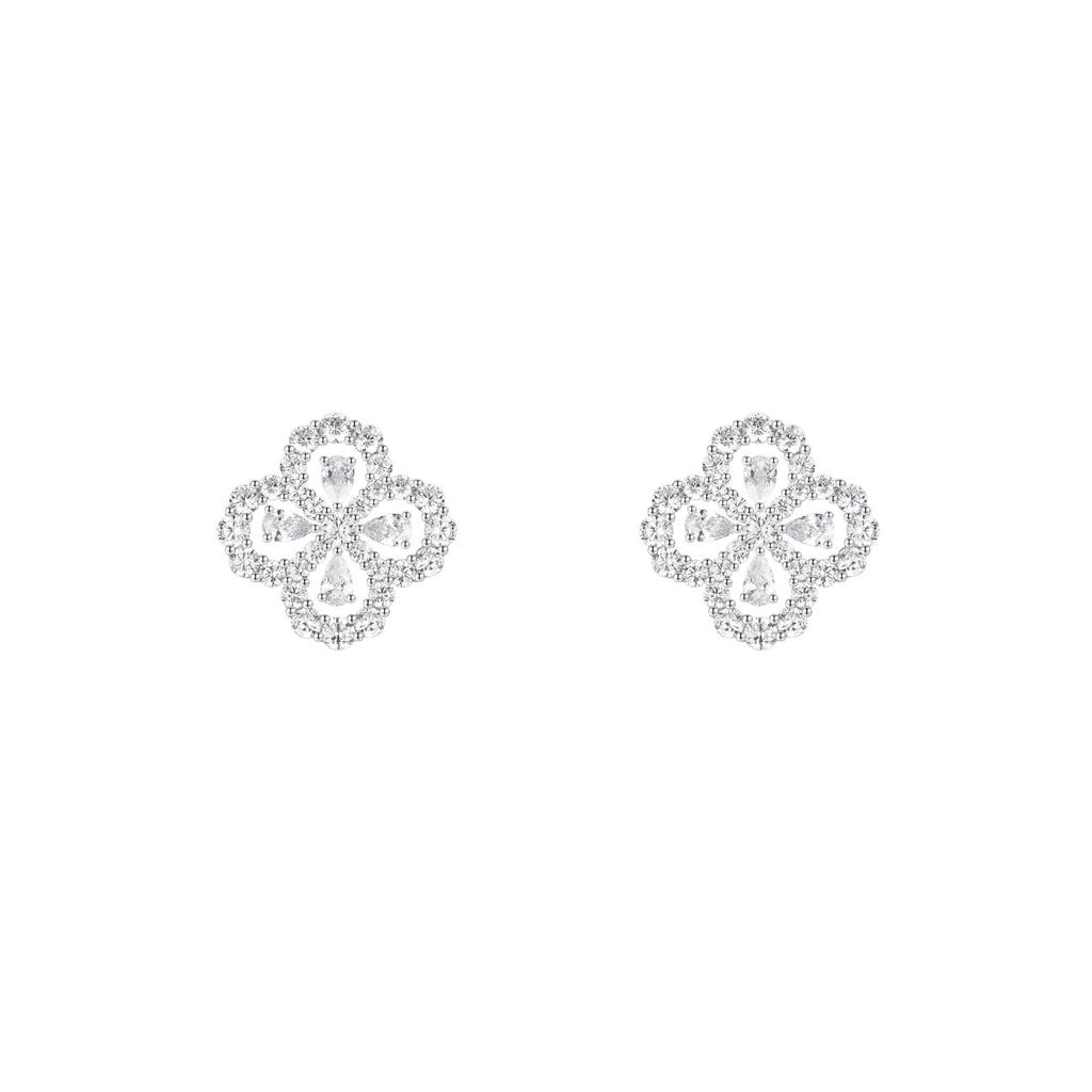 925 Silber Stern-Stil Kleeblatt Tropfenohrringe mit Hochkohlenstoffstein im Pavé-Setting für Damen