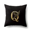 Polyester Pillowcase Car Decoration Black Gold Flower Pillowcase 26 English Letters Home Cushion Cover