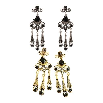 Zinc Alloy Earrings Intricate Cutout Teardrop Designs With Crystal Embellishment Comfortable Daily Wear Accessories