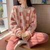 Thickened Coral Velvet 2-piece Pajamas Set, Large Size Flannel Pajamas, High Collar Trousers Set, Home Clothes, Women's Warm Home Clothes