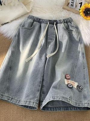 Marquage Mode Short en Denim Femmes Été Nouveau Droit Ample Jambe Large Pantacourt Féminin Taille Haute Amincissant Pantalon Moyen