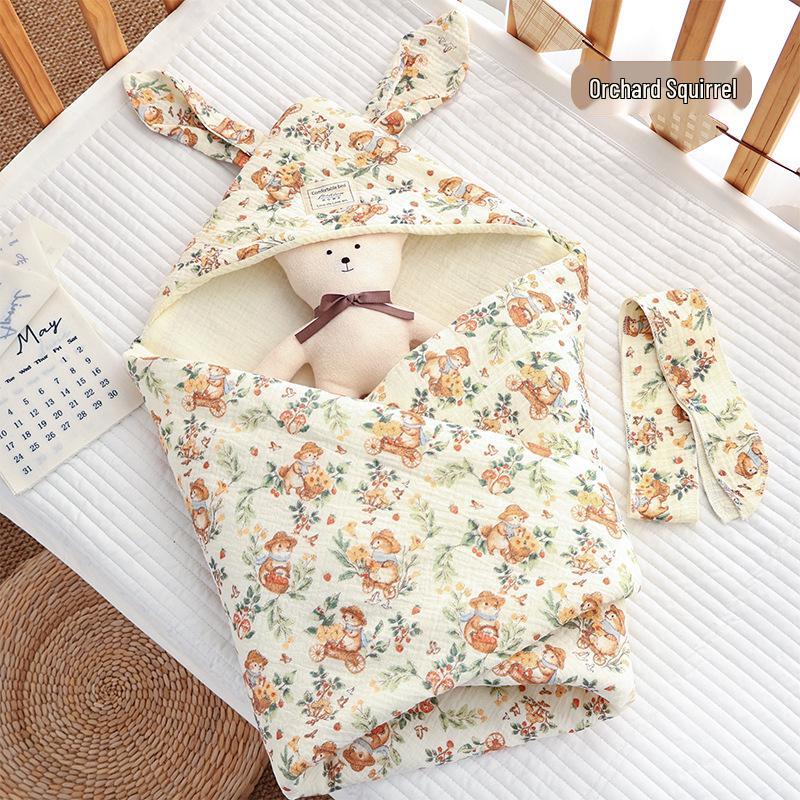 

Большое хлопковое одеяло-пеленка для новорожденных с ушками кролика - Универсальное для всех сезонов 90x90cm