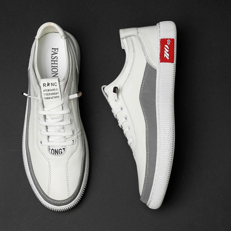 

Men s shoes 2025 spring new lace-up-free flat trendy shoes men s going out soft-soled waterproof leather lazy casual shoes 46 білий