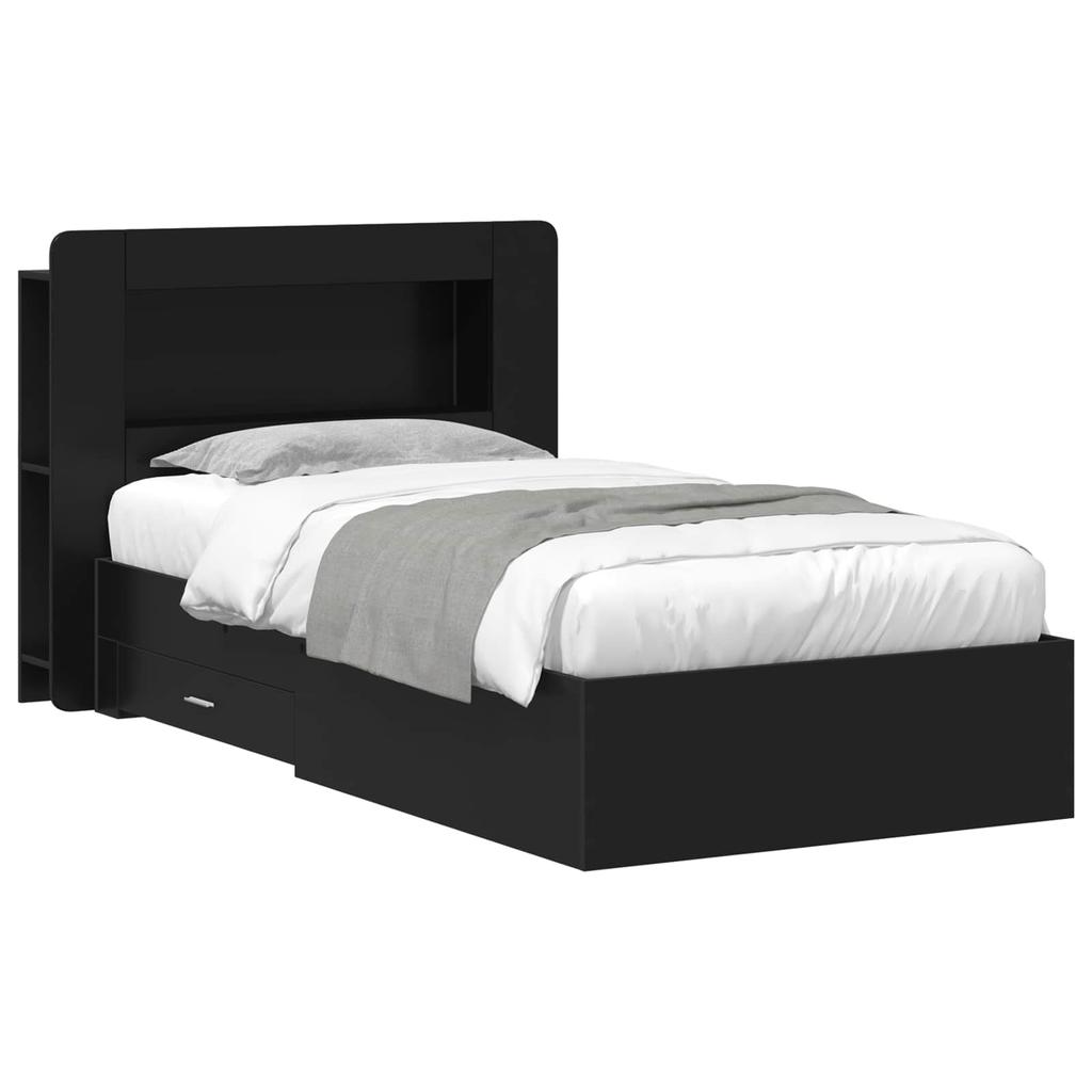 Bed Frame with Storage Space Black 75 x 190 cm Engineered Wood