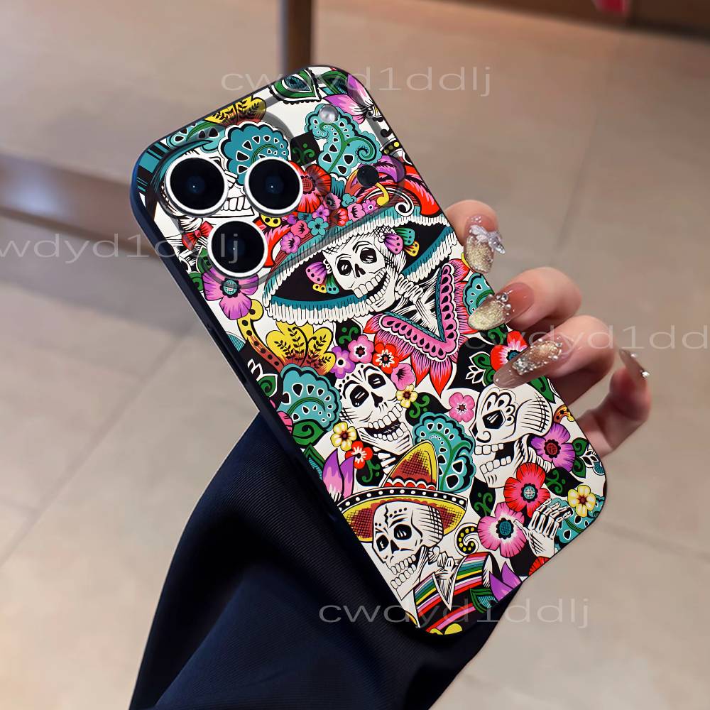 Mexican Catrina Skull Girls Phone Case For iPhone 17,16,15,11,12,14,13 Pro Max Mini XS,XR,7 Plus 16E Air Soft Covers Fundas