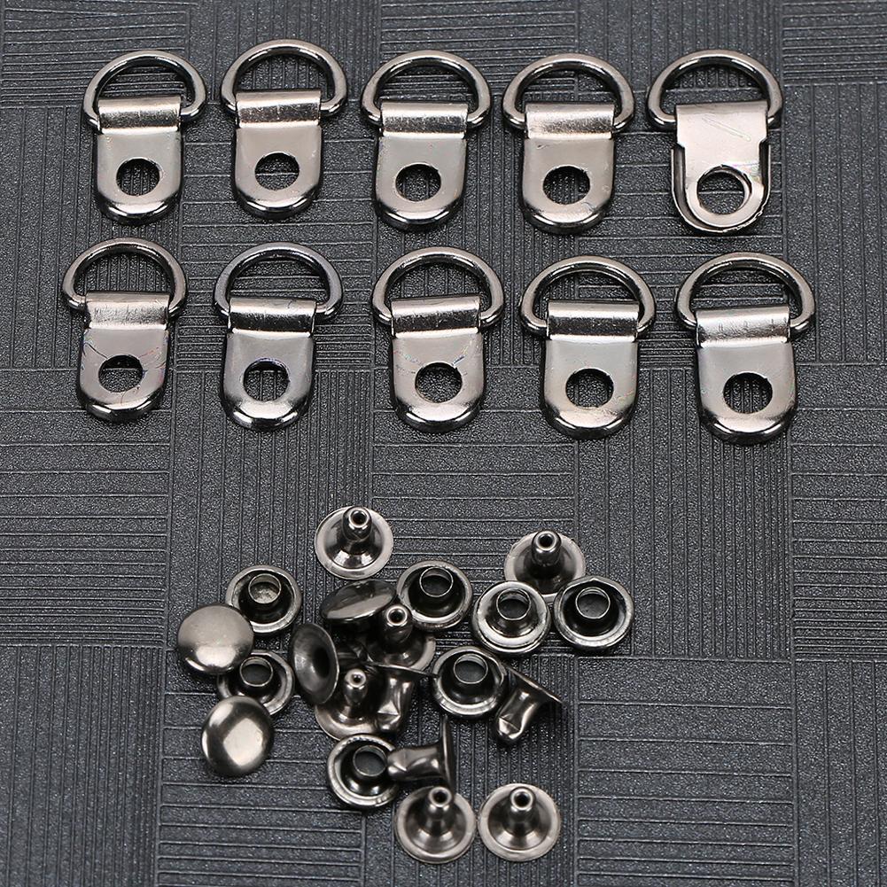 100 Sets Shoelace Hook DRing Eyelet Buckle Brass Shoe Leather Bag DIY Rivet Tool Black 9x14mm