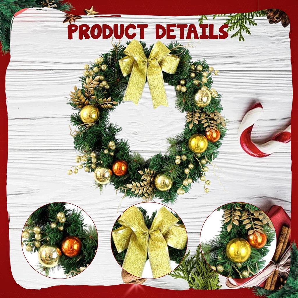 Artificial Christmas Wreath Decoration Ornament Bow Front Door for Holidays Window