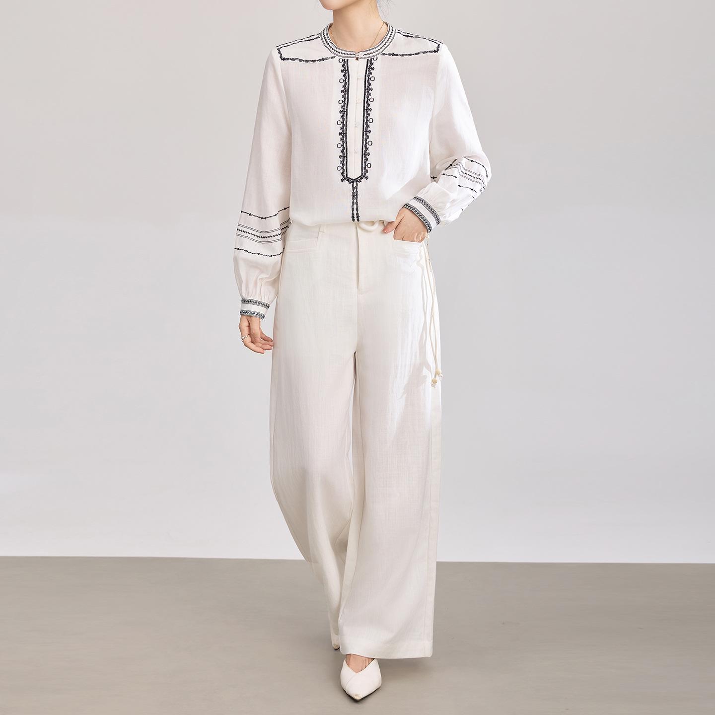 Women s Nanyou Tencel Cotton Linen Wide-Leg Casual Summer Pants M