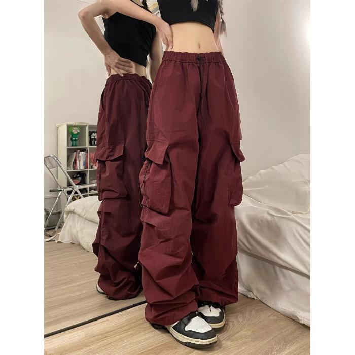 Work Pants Women Drawstring Casual Pants Summer Draped Relaxed Straight Wide Leg Pants Dragged Pants Long Pants Tide