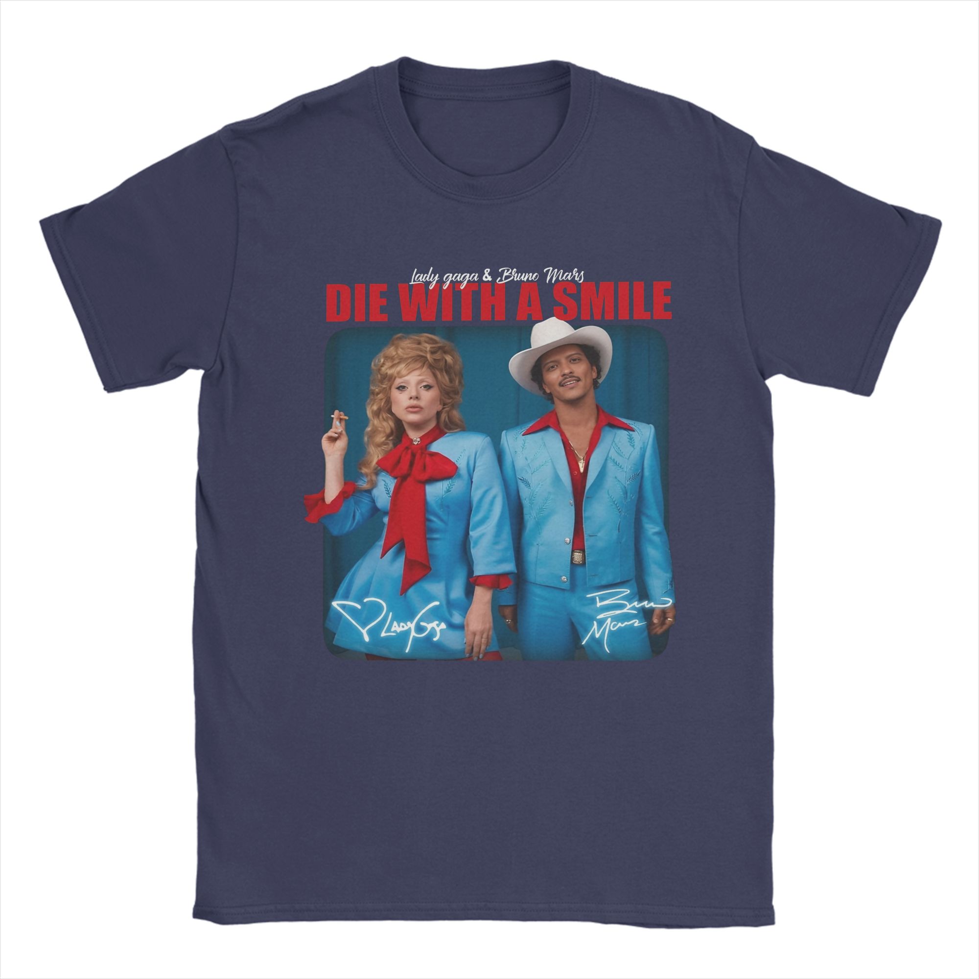 

Lady Gaga And Bruno Mars TShirts for Unisex Round Collar Pure Cotton T Shirt Mayhem Die with a Smile Short Sleeve Tee Shirt 4XL